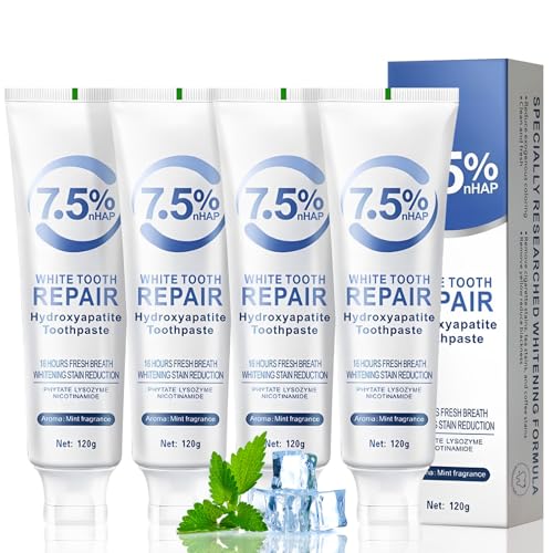 4pcs Hydroxyapatite Toothpaste UK,Hydroxyapatite Toothpaste 7.5 for Enamel Protection,Mint Flavor, Fluoride-Free Formula,Sensitivity Relief, Cavity Prevention, Fresh Breath,120g