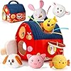 Loyzico Giochi Bambini 1 Anno 6 9 12 Mesi, Montessori Gioco Neonato Fattoria, Fienile e 6 Animali della Fattoria in Peluche, Sonaglio e Specchio-Regalo Bimbo Bimba 1 Anno Bambino