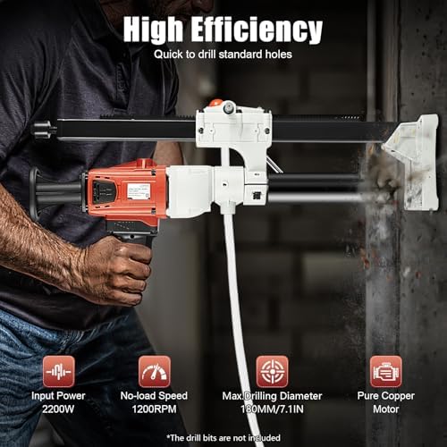 Bild 5 - Kernbohrmaschine 2200W Kernbohrgerät Nass Trocken Diamantbohrer 180mm, 1200 U/min, Wasserdichtungsdesign