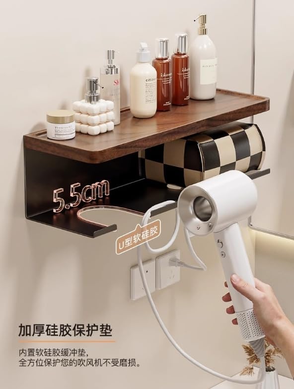 KOGBドライヤー スタンド 木製ドライヤーホルダー スタンドドライヤー 収納スタンドドライヤー収納ボックス ドライヤー収納 壁 フ