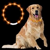 Sazuik 最新型 犬用光る首輪 散歩 ライト usb充電式 装着簡単 柔らかい 軽量 サイズ調整可能 ペット 犬 猫 LED光る首輪 安全対策 視認性 3つの発光モード (オレンジ)
