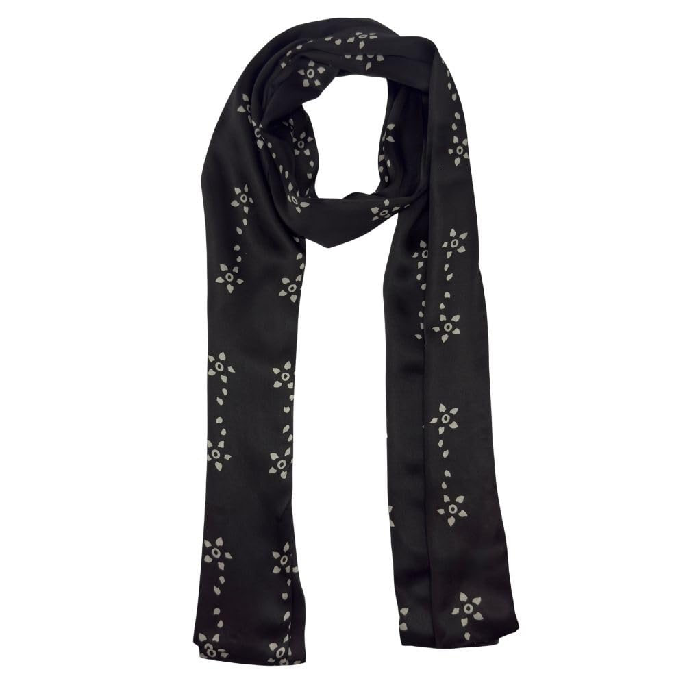 Black Floral Silk Scarf for Men-image-23