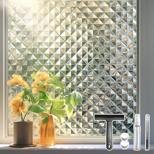 Qualsen Vinilos para Cristales Patrón de Cuadros Vinilo Ventana Privacidad Translucido para Ventanas Estático Anti UV, Decorativo Vinilos Cristal de Dormitorio Sala Estar Oficina (30x200cm)
