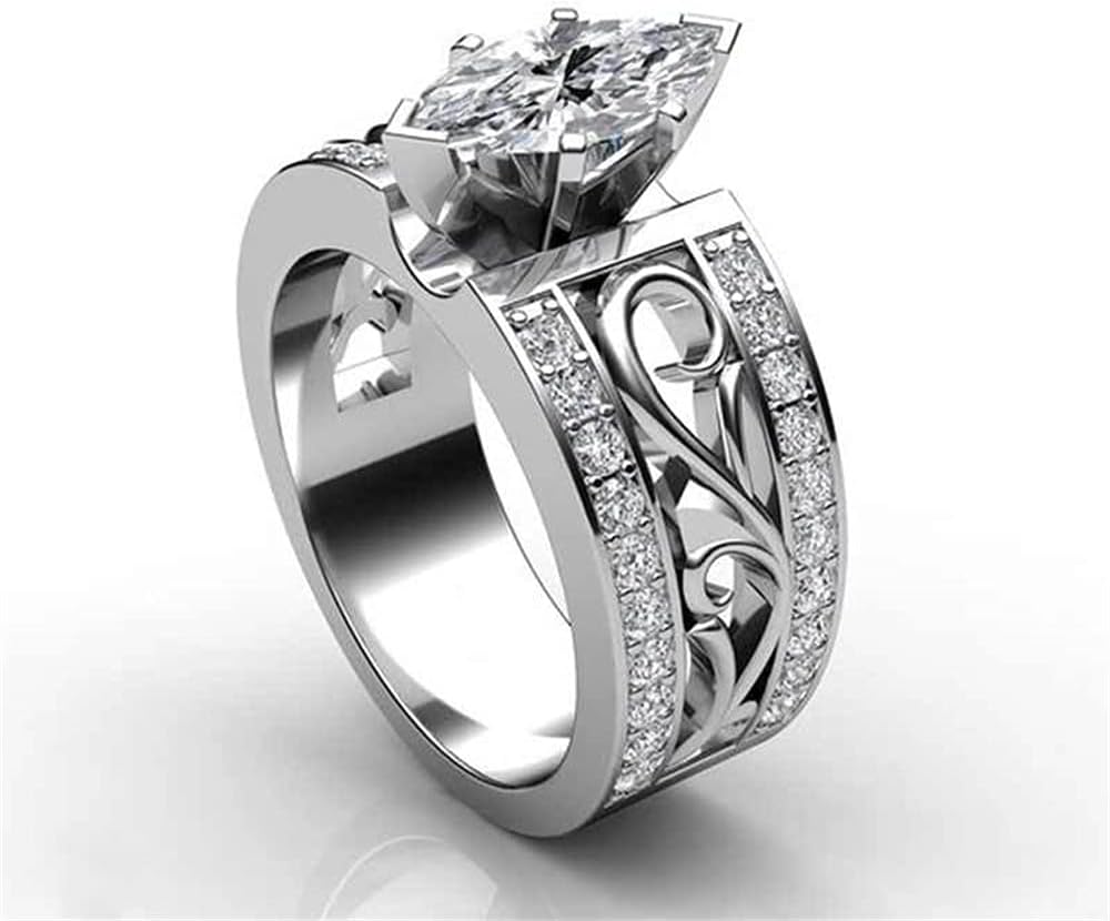 SixTwo 925 Sterling Silver Shiny Full Diamond Hollow Flower Special Marquise Cut Cubic Zirconia Halo Ring Dazzling CZ Diamond Eternity Engagement Wedding Band Ring for Women ST.216 (6) - Image 4