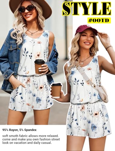 Image of ADOME Rompers for Women Summer Sleeveless Scoop Neck Tank Top Casual Short Jumpsuit Rompers with Pockets
