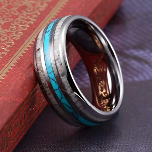 THREE KEYS JEWELRY 6mm 8mm Tungsten Wedding Ring Koa Wood Antler Calaite Inlay Vikings Hunting Band/Customized Ring3