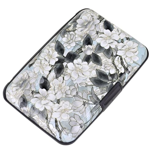 Image of ELFISH Mini RFID Aluminum Wallet Credit Cards Holder Business Card Case Metal ID Case for Men Women (White Lotus)