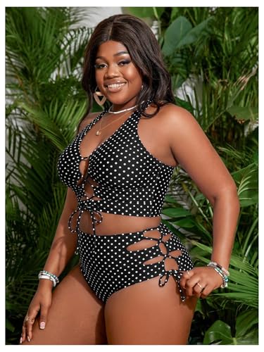 Image of SOLY HUX Women's Plus Size Bikini Set Sexy Swimsuit Lace Up Tummy Control 2 Piece Bathing Suit
