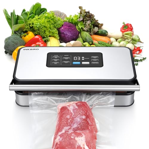 INKBIRD Vacuum Sealer Machine INK-VS04 Home Food Vacuum Packer with Dual Motor & Pump Countdown LED Built-in Cutter 6 Modes for Dry/Moist/Liquid Foods Preserve Freshness Longer Starter Kit Included