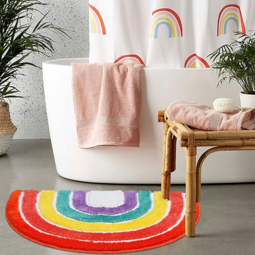 Tapis salle de bain arc-en-ciel CANIGHT semi-circulaire en polyester absorbant - 6