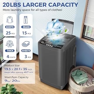 Nictemaw Portable Washing Machine, 20Lbs Capacity Full-Automatic Portable Washer Machine, 2.8Cu.ft Washer and Dryer Combo with 10 Programs & 8 Water Levels Compact Laundry Machine Apartments,RVs