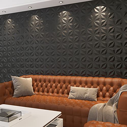 Mix3D Decorative 3D Wall Panel 12" X 12" Pvc Black Wall Panels For Interior Wall Decor, Pack Of 33 Wall Tiles 32 Sq. Ft #TOP2