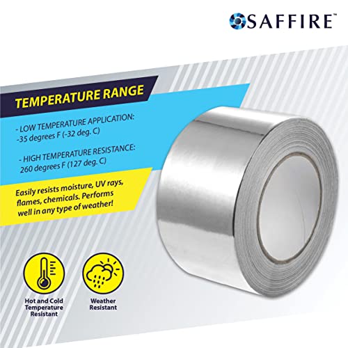 Image of Saffire Heavy Duty HVAC Professional Aluminum Foil Tape 3-inch x 150 feet - Hot and Cold Air Ducts, Insulation and More (6 Pack)