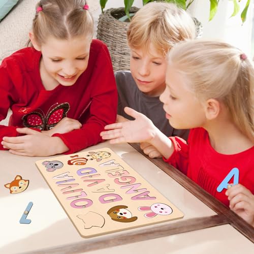 Image of Personalized Name Puzzle for Kids, Customized Baby Gifts First Birthday for Girls & Boys Name Puzzles for Toddlers 1-3 Early Learning Toys Wooden Animal Puzzle Eeducational Toy Alphabet Puzzle