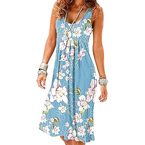 YMING Pleated Dress for Women Summer Loose Swing Dress Casual Waist Flare Midi Dress Blue M Cover