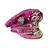 Watreketal Glinting Captain Hat Colorful Rhinestones Cool Sequins For Women Festive Costume Decorative Crystal Fashionable Headpiece