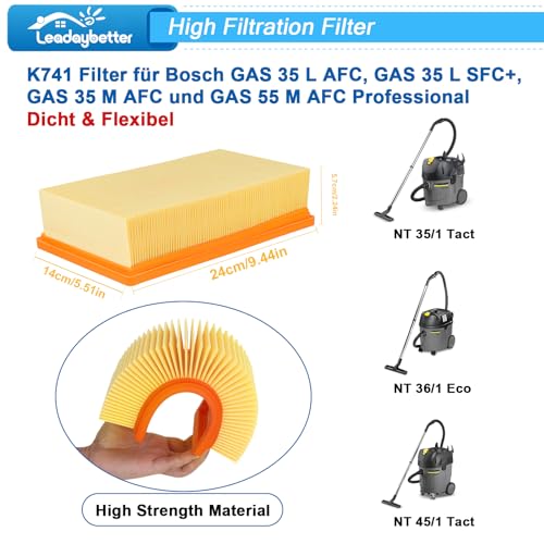 2 Stück Flachfaltenfilter Filter für Bosch GAS 35 L AFC, GAS 35 L SFC+, GAS 35 M AFC, GAS 55 M AFC Staubsauger,Ersatzfilter für Kärcher 6.904-367.0 Nass-/Trockensauge NT25/1 Ap, NT 30/1,NT35/1 Ap