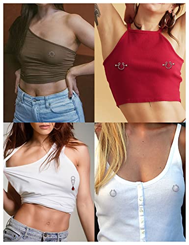 Oufksiyy Fake Nipple Ring Stainless Steel Non-Piercing Nipple Rings Clip On Nipplerings Faux Body Piercing Jewelry For Women Men 26Pcs #TOP2