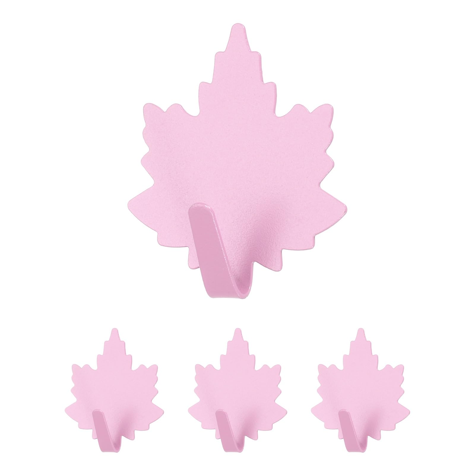 sourcing map 4Pcs Leaf Shaped Decorative Wall Hooks, Metal Self Adhesive Towel Hook Heavy Duty Sticky Wall Hangers for Bathroom, Kitchen, Home and Office Hanging Keys, Coats, Pink