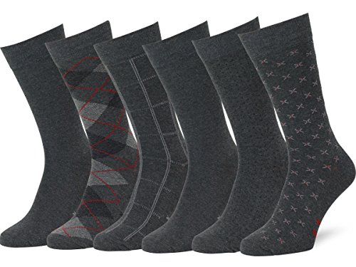 Easton Marlowe Men's Classic Subtle Pattern Dress Socks - 6pk #4-6, Charcoal - 43-46 EU shoe size