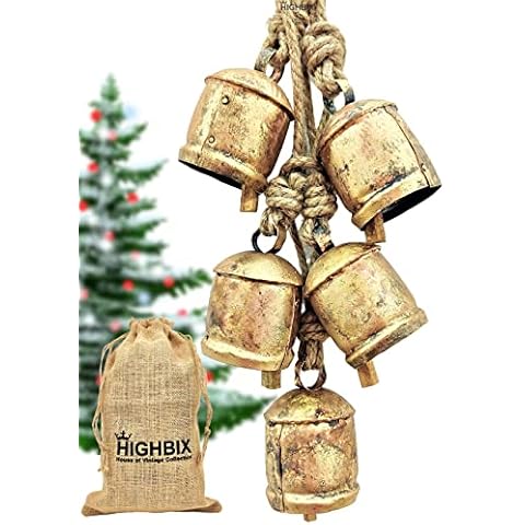HIGHBIX 10cm Large Rustic Vintage Lucky Round Cow Bells On Rope Wall Hanging Décor (5) Cover