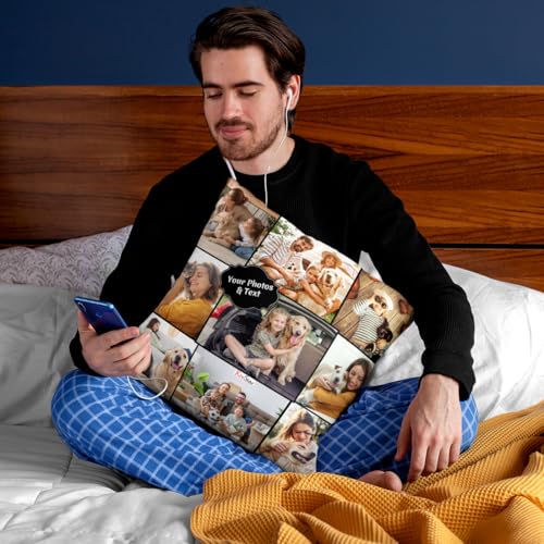 Image of KivStar Custom Photo Pillow with Image & Text | Personalized Cushion Gift for Boyfriend, Girlfriend, Husband & Wife | 16x16 Inch