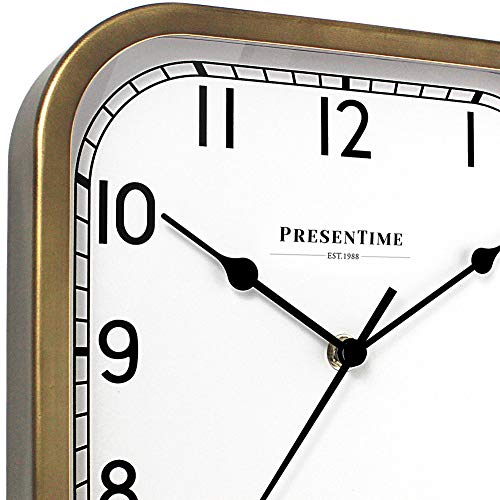 Presentime & Co 10" Anton Vintage Square Clock, Silent No Ticking, Antique Hamilton Gold #TOP3