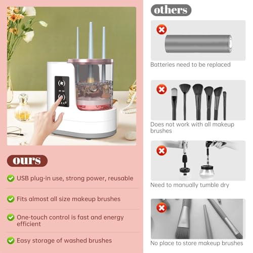 Image of 3 IN 1 Electric Makeup Brush Cleaner Machine With Makeup Brush Dryer-Holder-Portable Automatic USB Cosmetic Brushes Cleaner Tool for All Size Beauty Makeup Brush Set,Eyeshadow, Blush Brush