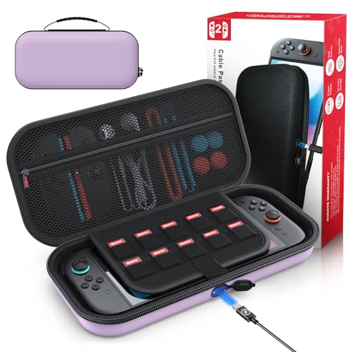 Image of Auarte [Charge Inside] Switch 2 Carrying Case for Nintendo Switch 2 Console 2025 / Switch Original /Switch OLED, Slim Travel Carry Case for Switch 2 Accessories with 10 Game Card Storage (light purple, for Switch 2, Carrying Case)