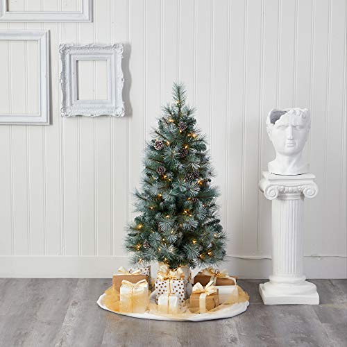 Nearly Natural 4ft. Frosted Tip British Columbia Mountain Pine Artificial Christmas Tree with 100 Clear Lights, Pine Cones and 228 Bendable Branches by Nearly Natural - Image 5