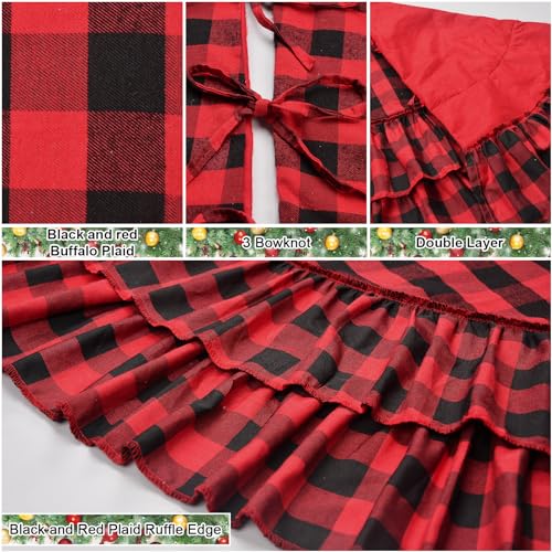 yuboo-Buffalo-Plaid-Christmas-Tree-Skirt-48-inches-Large-Red-and-Black-Checkered-Tree-Mat-Rug-with-Ruffle-Border-Rustic-Farmhouse-Tree-Valentines-Decor yuboo Buffalo Plaid Christmas Tree Skirt 48 inches Large Red and Black Checkered Tree Mat Rug with Ruffle Border Rustic Farmhouse Tree Valentines Decor