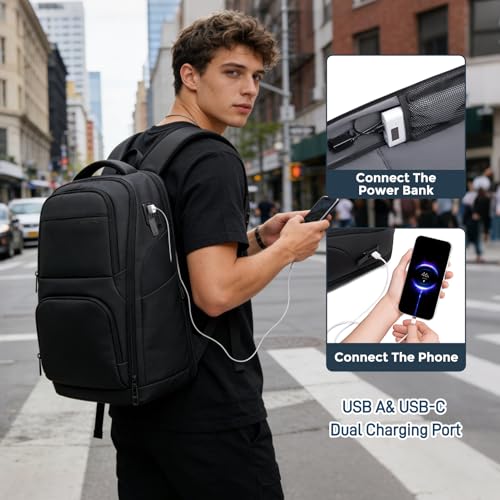 FENRUIEN Expanded Laptop Backpack for Men, TSA-Friendly Travel Backpack with USB Charging Port, Anti-Theft Business Work Pack, Water-Resistant Fits 15.6”Laptop for Weekender by FENRUIEN - Image 4