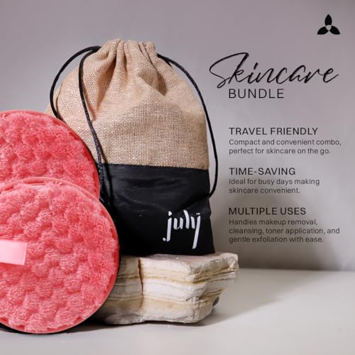 Image of July Soft & Gentle Cleansing Reusable Makeup Remover Cleansing Pads - Pack of 2 | Easily Removes Stubborn Face & Eye Makeup (Big, Pink)
