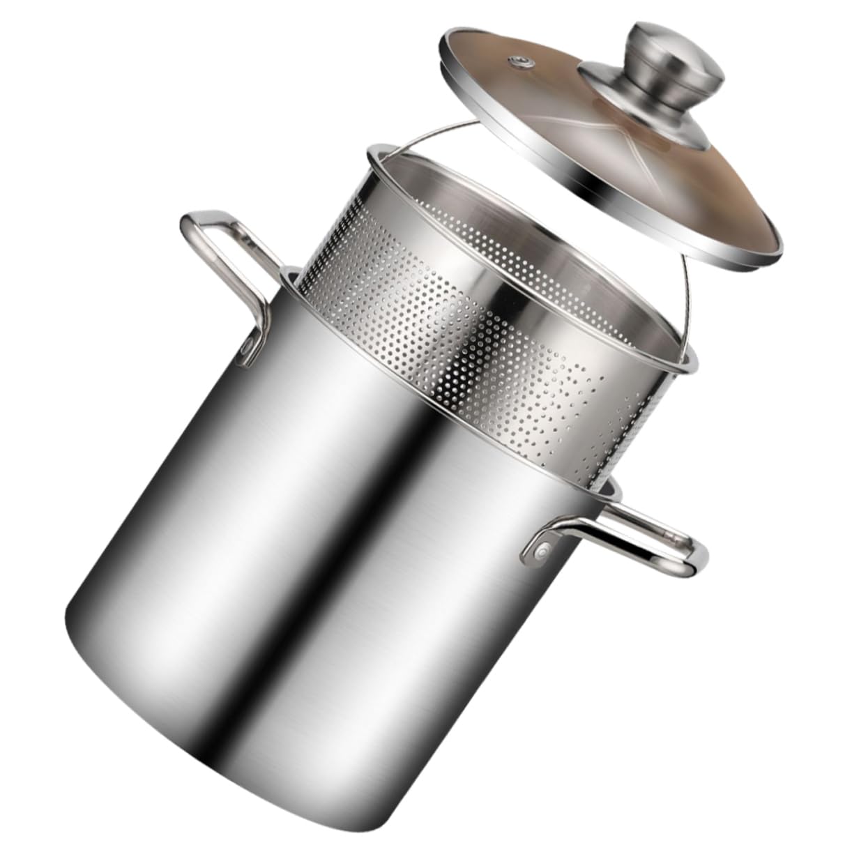 OUNONA Deep Frying Basket Lid 304 Stainless Steel Fryer Pot Basket Set Heat-resistant Handle for Home Restaurant