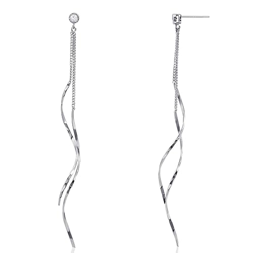 925 Sterling Silver Spiral Earrings Threader Stud Earrings with Cubic Zirconia Handmade Drop Earrings for Women Trendy