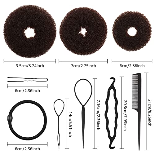 Hair Bun Maker Set 6 Pcs, Ring Style Hair Bun Donut (1 L, 2 M And 3 S), Hair Bun Shaper, Hair Accessories With 20 Hair Pins, 5 Elastic Bands And 4 Pony Hair Tools For Women & Girls Kids (Dark Brown) #TOP3