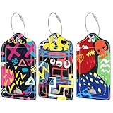 Rimilak 3 Pcs PU Leather Luggage Tags for Suitcase, Travel Cruise Luggage Tag with Privacy Flap, Name ID Label and Metal Loop for Women Men Baggage Handbag School Bag Backpack, Graffiti