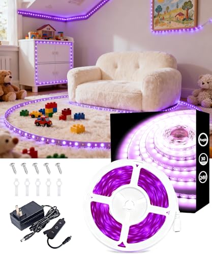 Image of Purple Led Lights Strip Indoor Rope Lights Easy DIY Cuttable Strip Lights for Room Bathroom Living Room Kitchen Ceiling Wall Vanity Mirror Decor