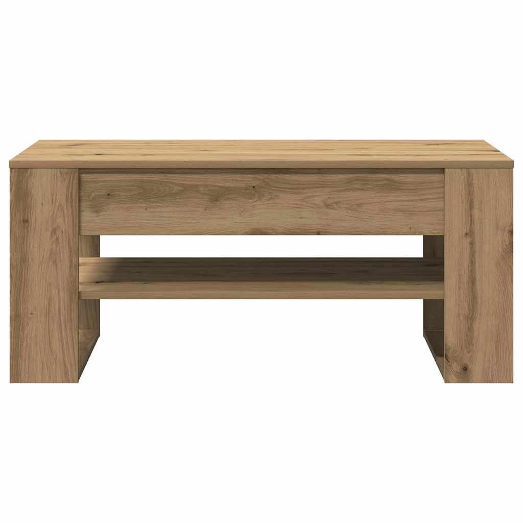 Tavolino da salotto in legno ingegnerizzato rovere artigianale 102 x 55 x 45 cm con ripiano portaoggetti salvaspazio per soggiorno moderno e design industriale
