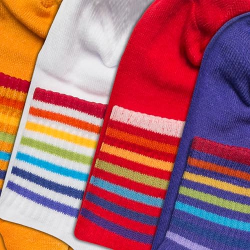 RAFRAY Athletic Ankle Socks Quarter Length, Premium Sports Socks Rainbow Striped, 4 Pairs, Size US W: 5-9.5 / EU: 36-403