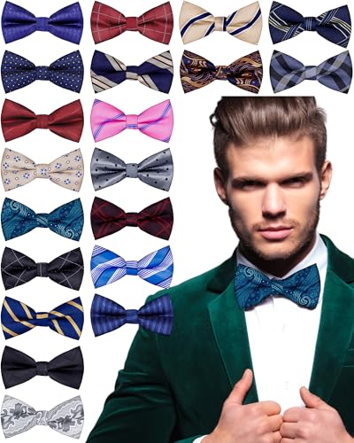 Image of Hercicy 20 Pcs Bow Ties for Men Pre Formal Satin Bowties Set with Adjustable Neck Band for Wedding Party Favors