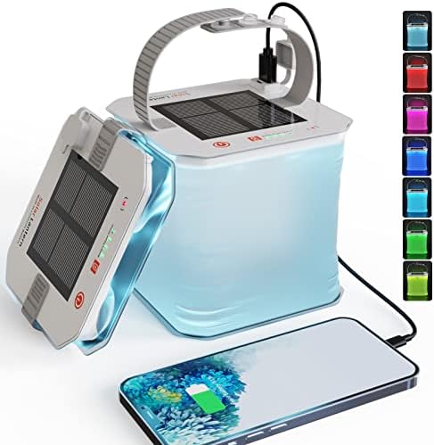 ROCAM Inflatable Solar Camping Lantern, 4200mAh LED Portable Lamp, Camping Lamp Rechargeable with USB, IP67 Waterproof, 7 Colors for Hiking/ Fishing/ Tent/ Garden/ Reading