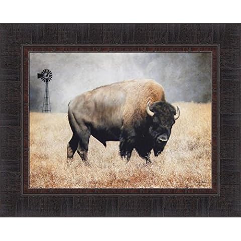 Home Cabin Décor The Bison by Lori Deiter 17x21 Framed Art Print Picture Buffalo Windmill Field Plains Cover