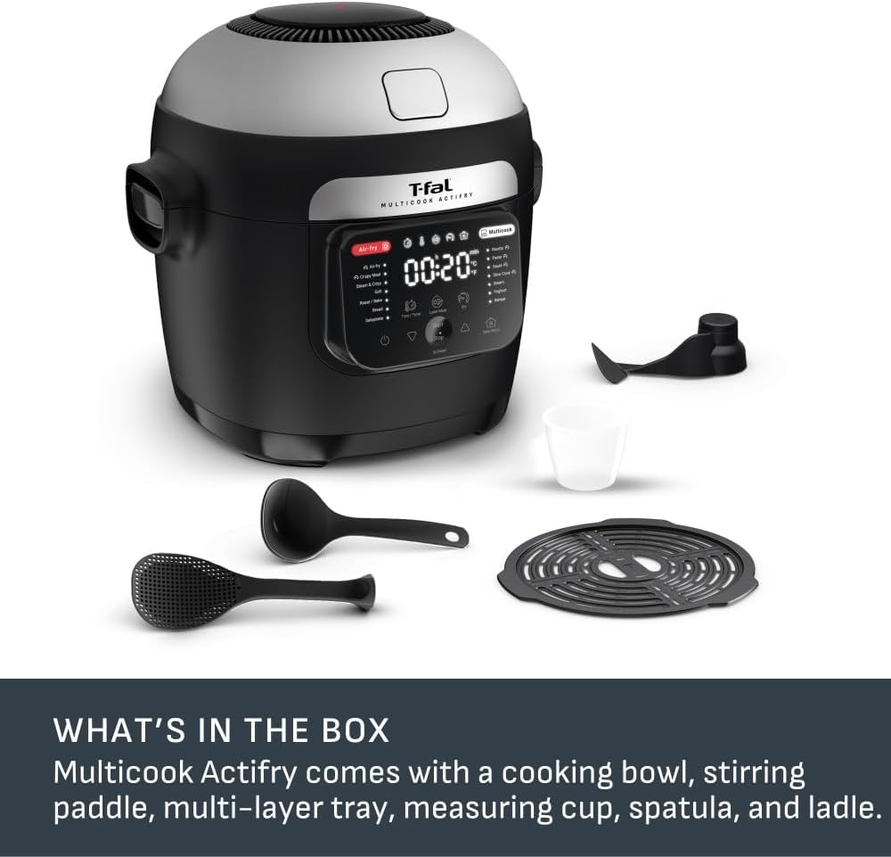 T-fal Multicook Actifry with its accessories laid out
