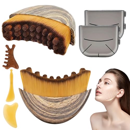 Lymphatic Contour Face Brush for Sculpting, 2 Pcs Facial Brush for Lymphatic Drainage, Soft Dry Brushing for Face with 3 Pcs Massage Tool for Chin & Neck, Precisely Fits Skin and Relieve Fatigue