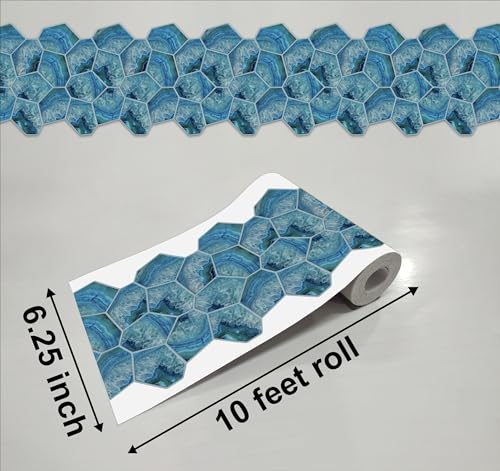 Image of WallDesign Blue Acrylic Shell Self-Adhesive Tiles Sticker for Decoration of Kitchen, Bathroom, Furniture, Door, Floor - 6.25 in X 10 Ft Durable Vinyl Film
