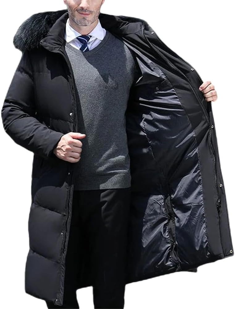 Haitpant Men Long 90% White Duck Down Winter Coat Thickened -30° Winter Warm Down Coat Jacket Fur Hooded Parka