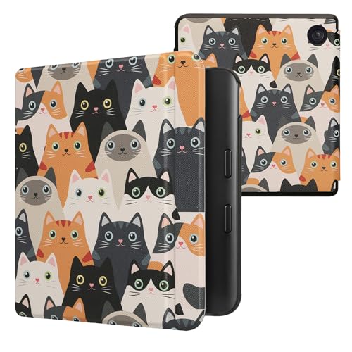 kwmobile Schutzhülle für Kobo Kobo Libra Colour/Tolino Vision Color Hülle - eReader Flip Case mit Auto Sleep Funktion - Katzen mit Orange Schwarz Weiß