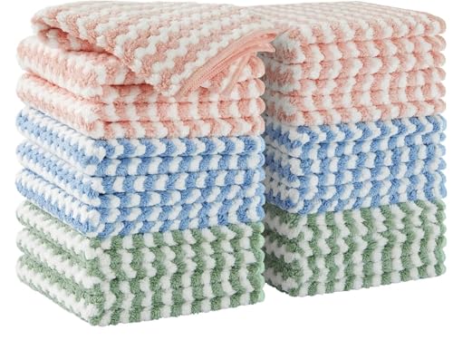 JOYMOOP Mikrofaser-Reinigungstuch, bunt gemischte Tücher mit Einfassung, ultrakleine Größe 18er Pack, saugfähige, streifenfreie und fusselfreie Lappen für die Reinigung, wiederverwendbar und waschbar