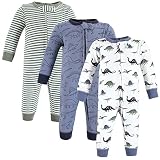 Hudson Baby Unisex Baby Cotton Sleep and Play, Blue Green Dino, 3-6 Months